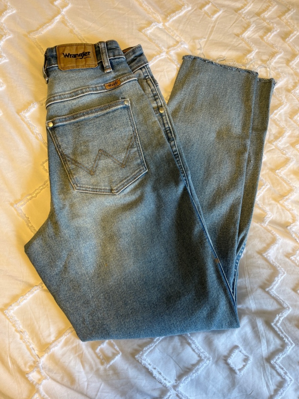 Wrangler Light Blue Denim Jeans with Raw Hem